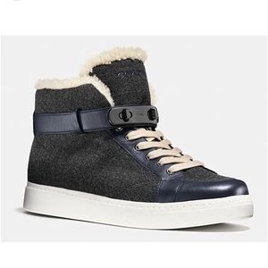 Coach Gray Wool Sherpa lined Richmond high top sneakers